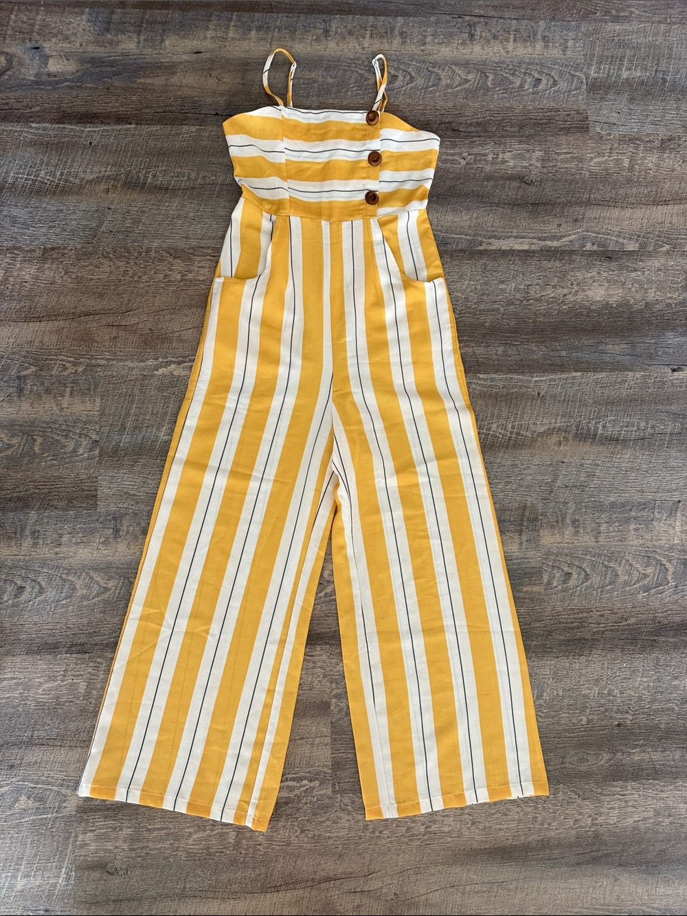 Striped Yellow & White Wide-Leg Jumpsuit